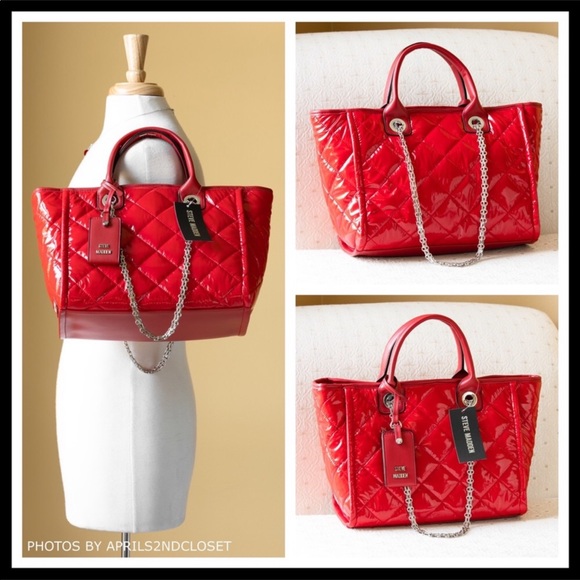 STEVE MADDEN RED TOTE TRAVEL WORK SHOULDER BAG A3C - Picture 3 of 8